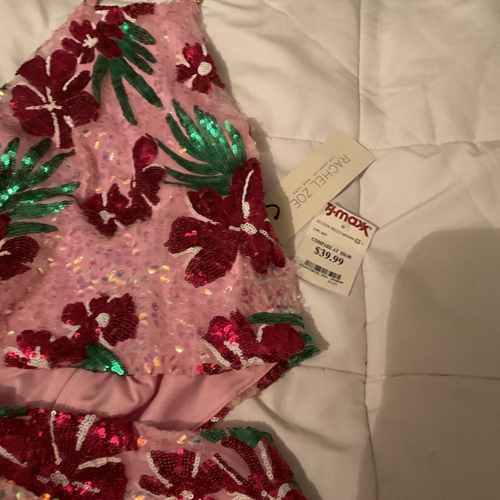 Pink Floral Sequin Dress